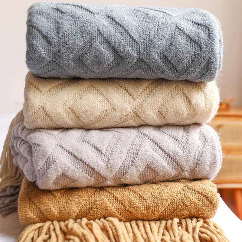 Throw Blanket Chunky Knit - の毛布をノルディックニットセーターソファ毛布写真の小道具エアコンタッセルスロー毛布チェック柄にベッドソファ分厚いスロー