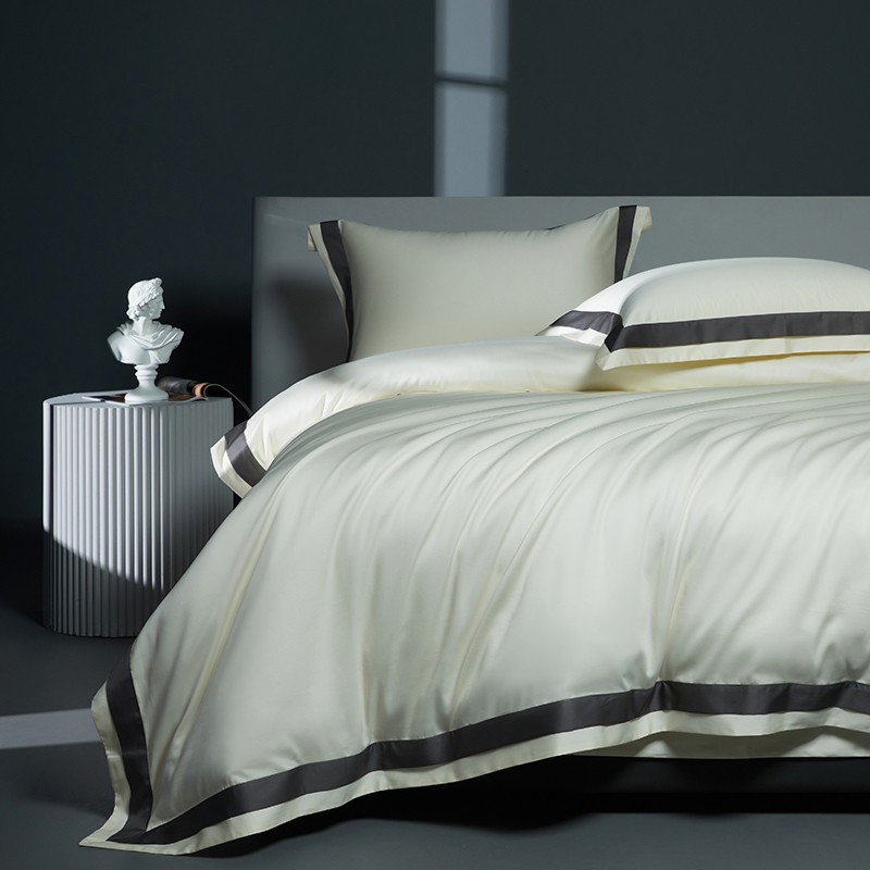 Bed Sheet Microfiber - プレミアム1400TCエジプト綿スムースソフト寝具セットシックな白とグレーのパッチワーク掛け布団カバーフラット/フィットシーツ枕カバー