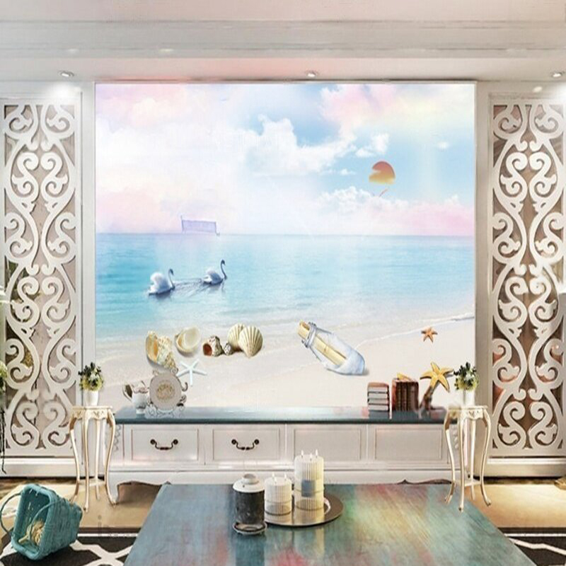 Sunrise Home Textiles & Apparel - ビーチの貝殻、ヒトデ、日の出、リビングルーム、テレビ、豪華な家の装飾、寝室の背景壁