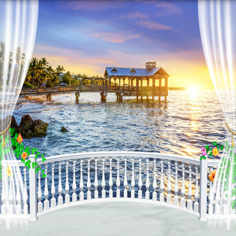 Sunrise Home Textiles & Apparel - カスタム写真壁紙 3D バルコニー 美しい海の景色 日の出壁画 リビングルーム