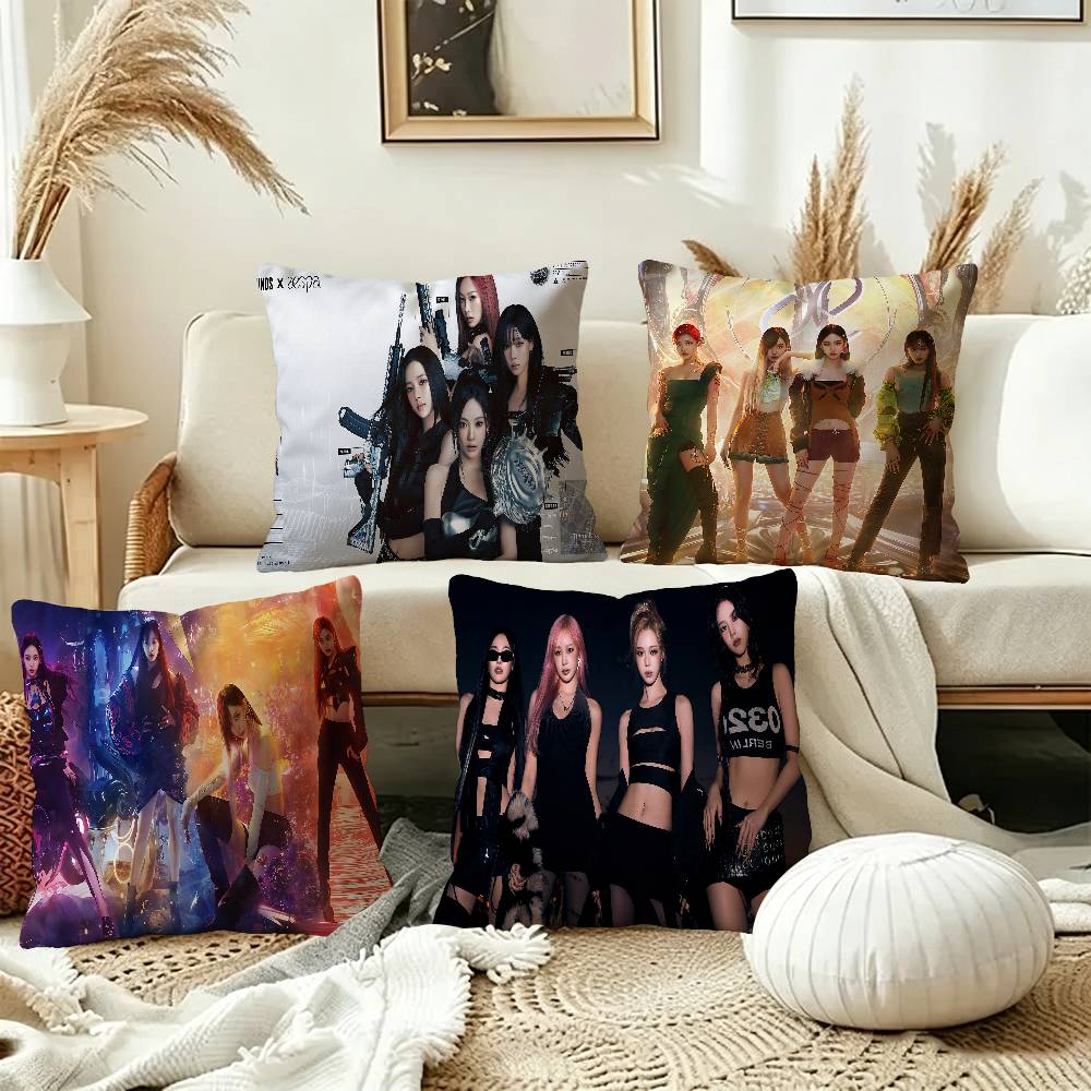 Home Textiles Group - Kpop グループ A-Aespas 装飾部屋の美学枕カバー家の装飾寝室ソファベッドカウチ枕カバー 45x45