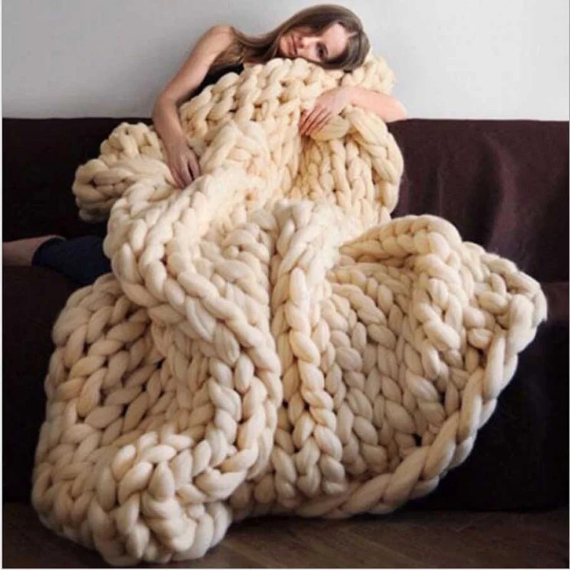 Throw Blanket Chunky Knit - 厚手のウールニット毛布,厚手,大きく,暖かい,ファッショナブル,ソファ,ベッド,冬