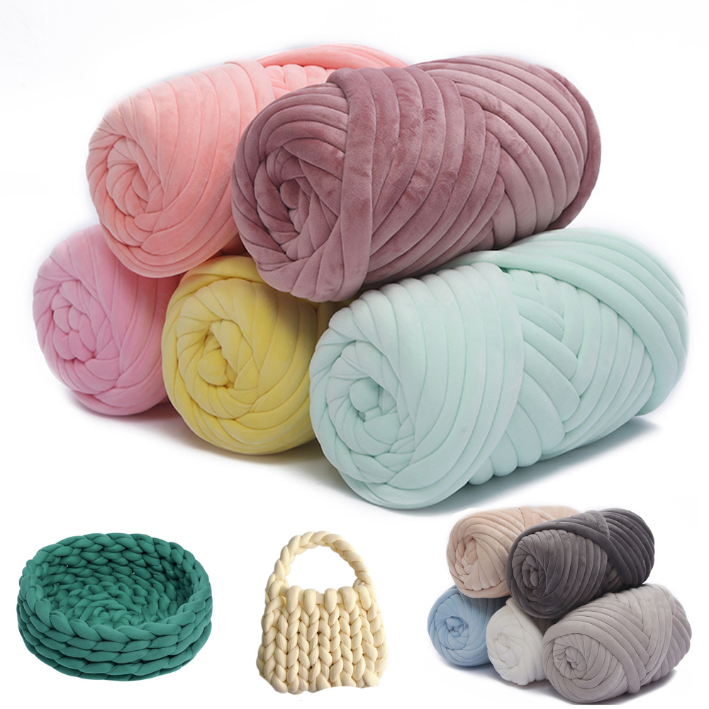 Throw Blanket Chunky Knit - 500 グラムスーパーベルベット分厚い糸太いコア綿ウールチューブ糸 DIY ブランケット帽子かさばるアームロービング手仕事ニットスピン糸