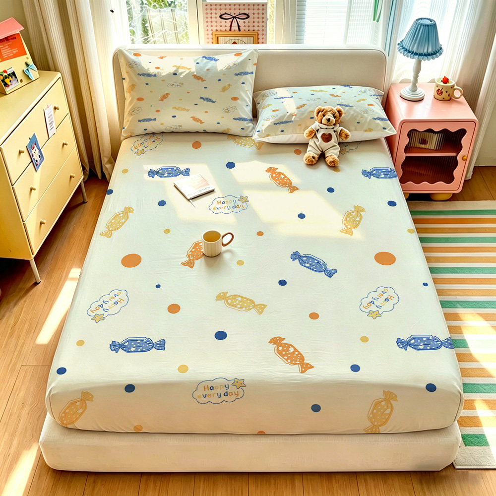 Bed Sheet Microfiber - 90G 3点寝具セット 1枚のフィットシーツ+2枚の枕カバー 漫画の魚や海の動物柄 ソフトマイクロファイバーベッドシーツセット キッズ用