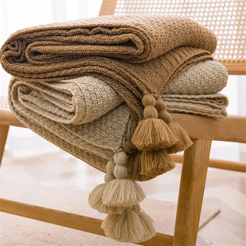 Throw Blanket Chunky Knit - 北欧ブランケット ベッド ソファ カウチ チャンキー ニット