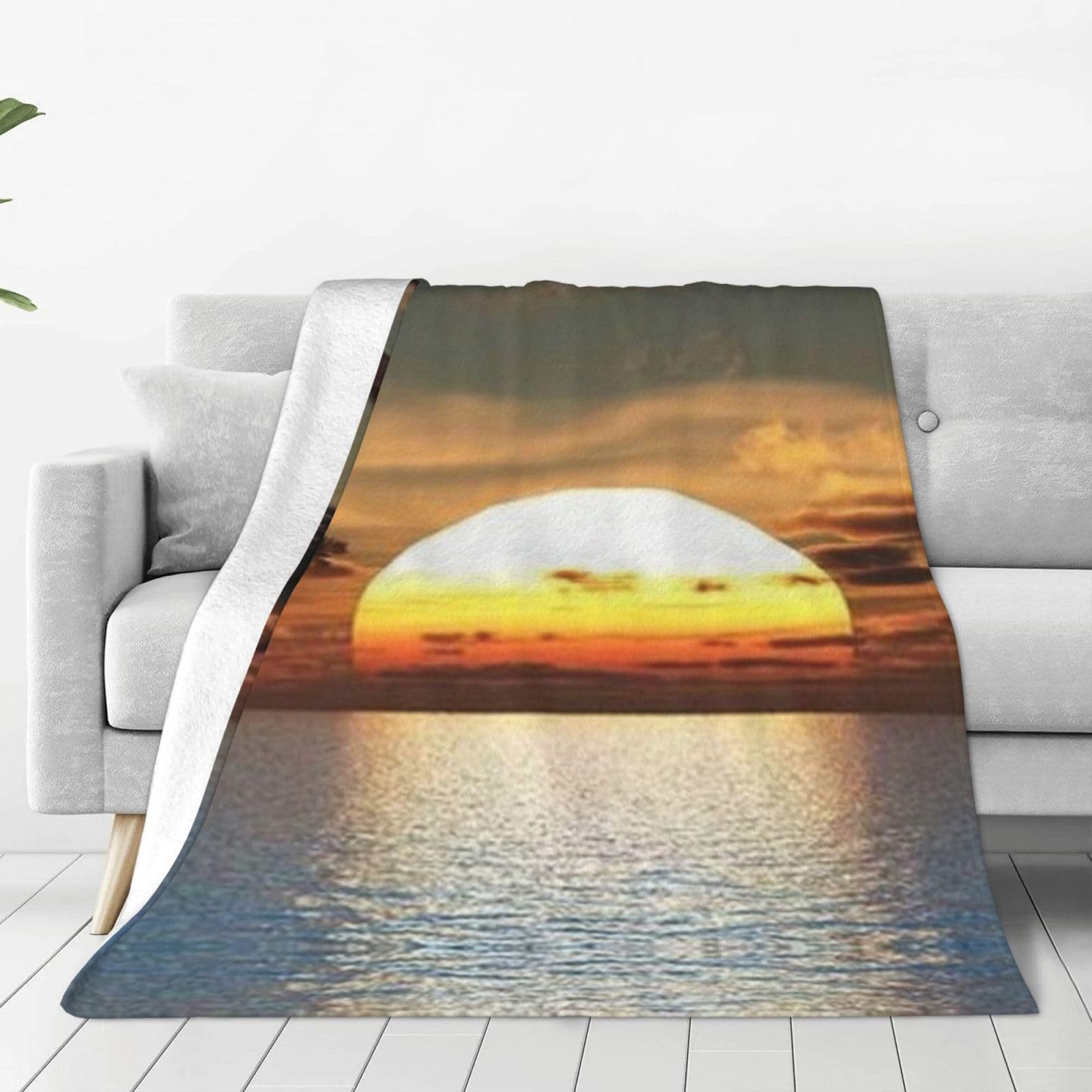Sunrise Home Textiles & Apparel - トロピカルオーシャンサンライズプリントブランケット ソファベッド旅行キャンプリビングルームオフィス用 エアコンブランケット オールシーズンギフト