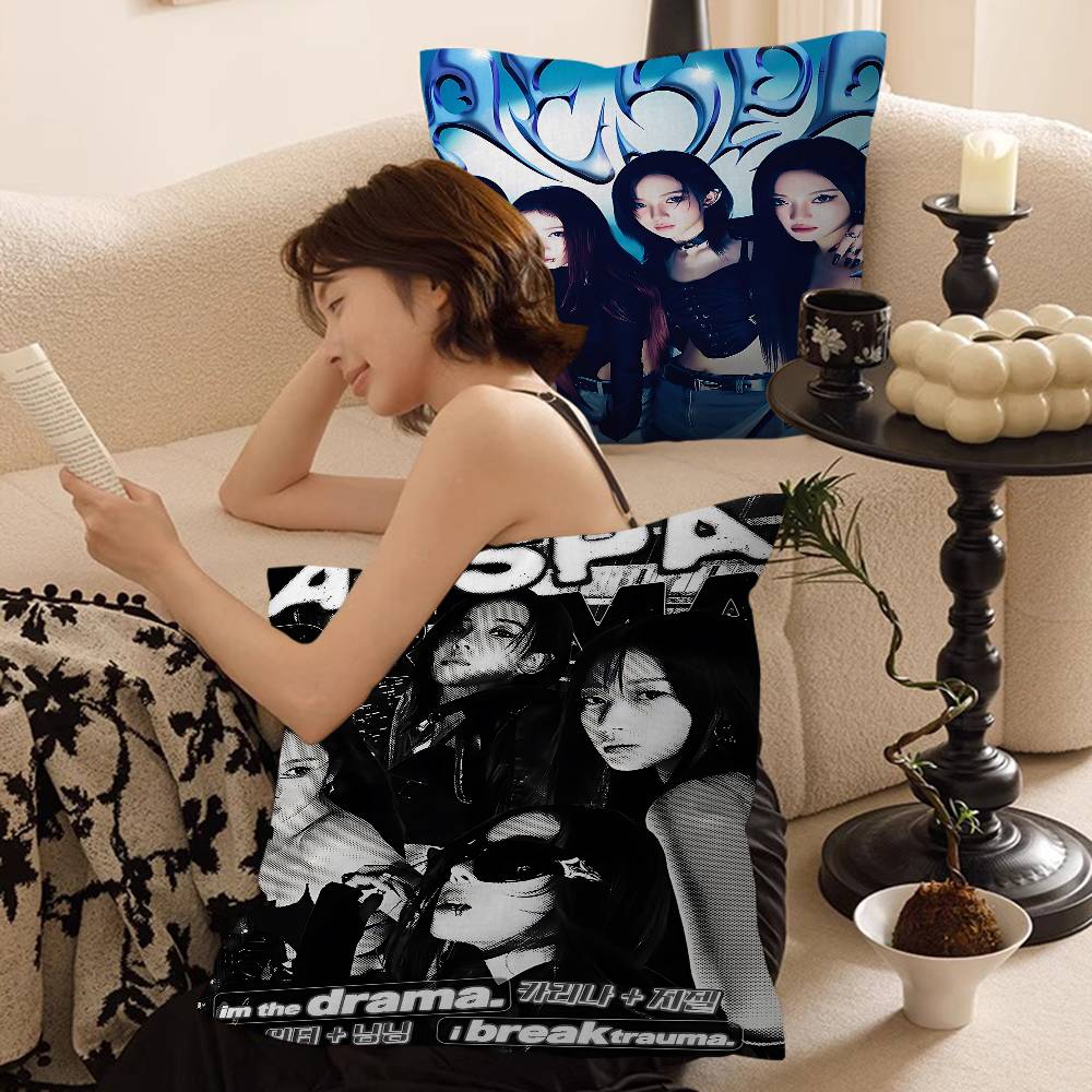 Home Textiles Group - ガールグループ Kpop A-Aespa オフィスクッション枕カバー 車用クッションカバー 45X45CM