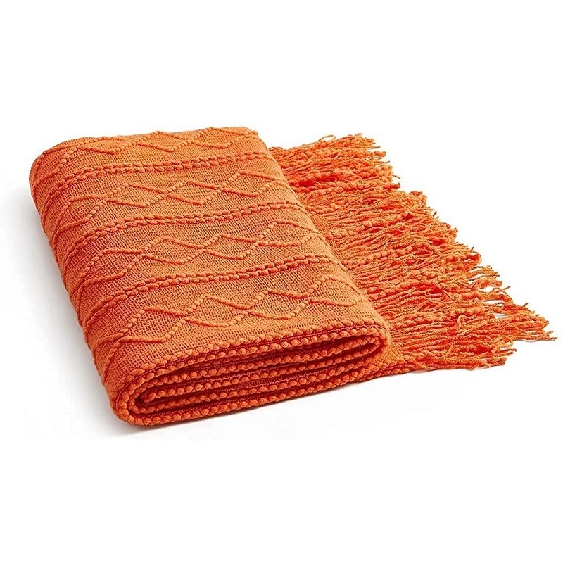 Throw Blanket Chunky Knit - オレンジニットスローブランケットタッセル付きビッグ居心地の良い質感分厚い農家屋外ヴィンテージギフトブランケットマンタパラソファ