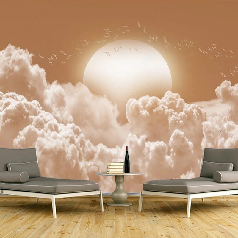 Sunrise Home Textiles & Apparel - ホームインテリア装飾アート壁紙カスタム壁画油絵モダンな白い雲日の出ソファテレビ背景背景幕