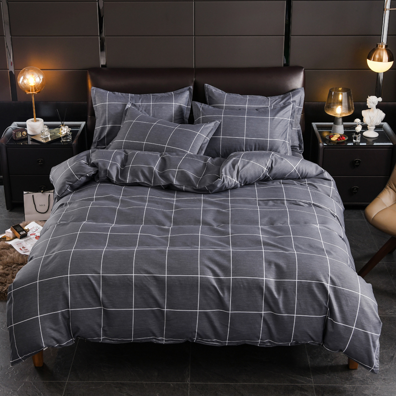 ダブルベッドチェック柄キルトカバーマイクロファイバーミニマル - Bed Sheet Microfiber のレビューと価格
