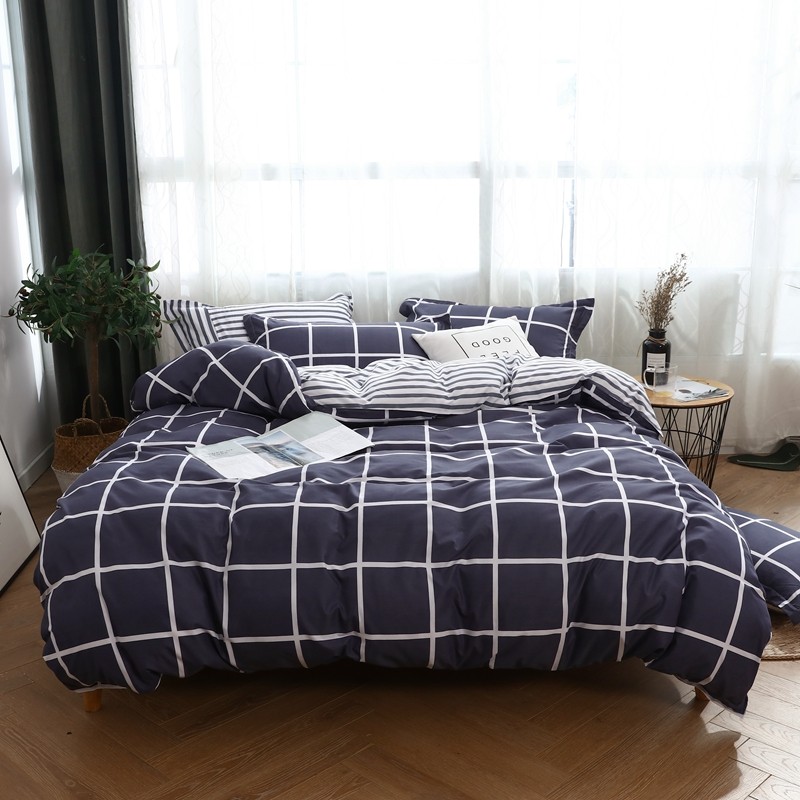 ダブルベッドチェック柄キルトカバーマイクロファイバーミニマル - Bed Sheet Microfiber のレビューと価格