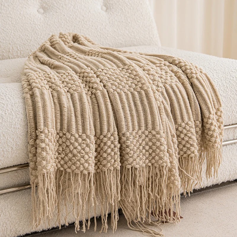 カーキ色のギフト用ニットブランケット、タッセル付き、チャンキ - Throw Blanket Chunky Knit のレビューと価格