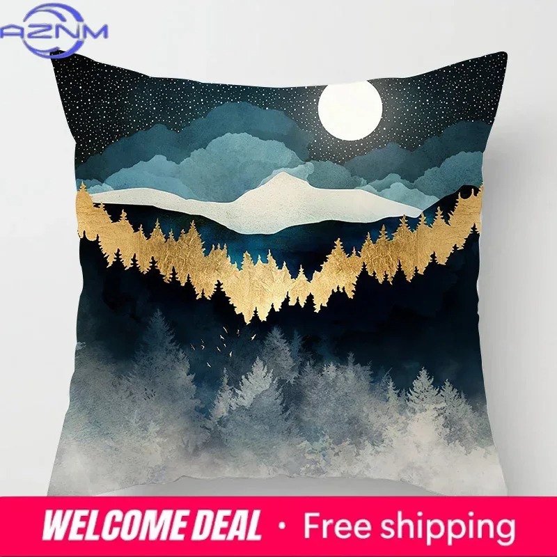 北欧山脈月日の出金属絵画枕カバーソファ装飾クッションカバー  - Sunrise Home Textiles & Apparel のレビューと価格