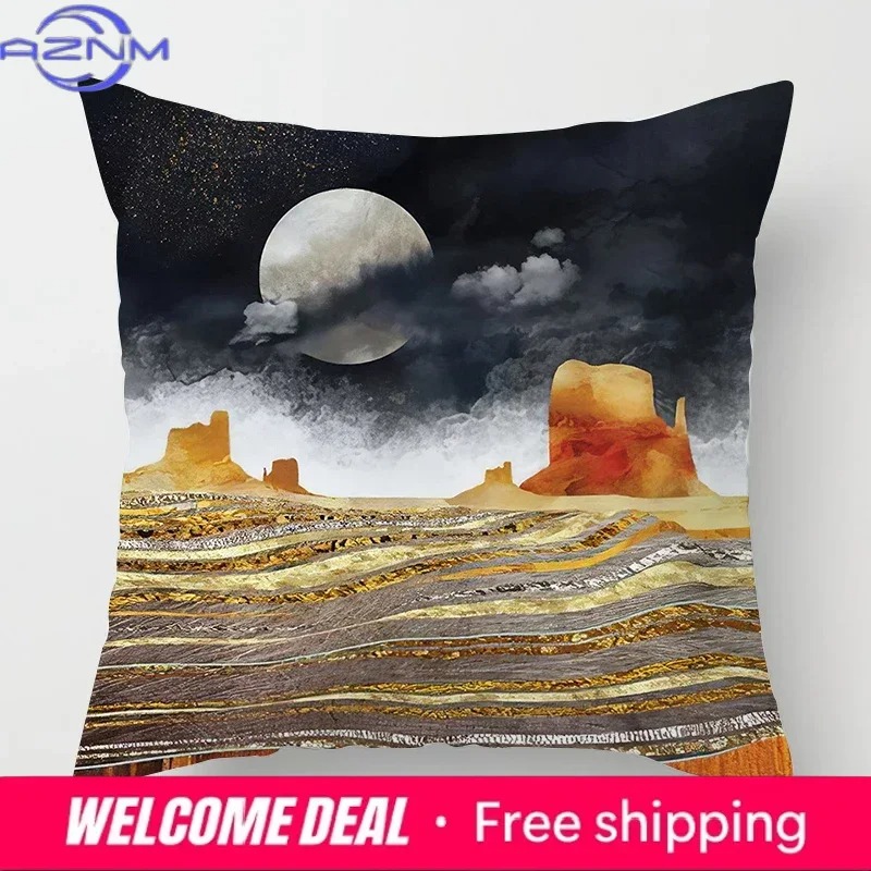 北欧山脈月日の出金属絵画枕カバーソファ装飾クッションカバー  - Sunrise Home Textiles & Apparel のレビューと価格