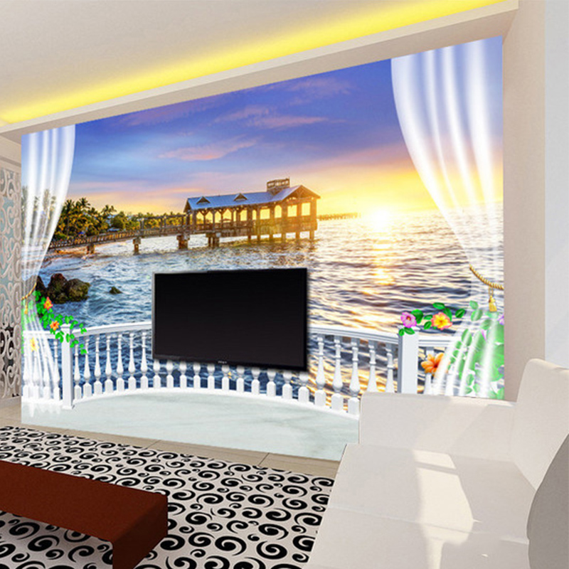 カスタム写真壁紙 3D バルコニー 美しい海の景色 日の出壁 - Sunrise Home Textiles & Apparel のレビューと価格