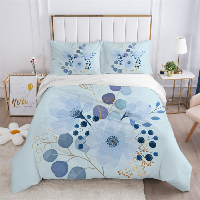 素朴な花柄の白い寝具セット マイクロファイバーの木の葉柄の花 - Bed Sheet Microfiber のレビューと価格