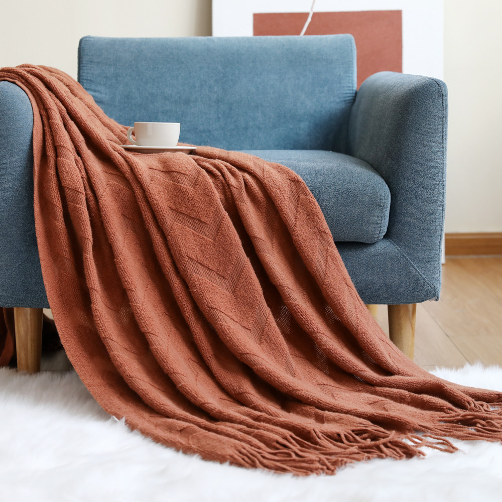 ヘリンボーン柄ソファスローブランケット無地オフィスエアコンカ - Wool Blanket Herringbone のレビューと価格