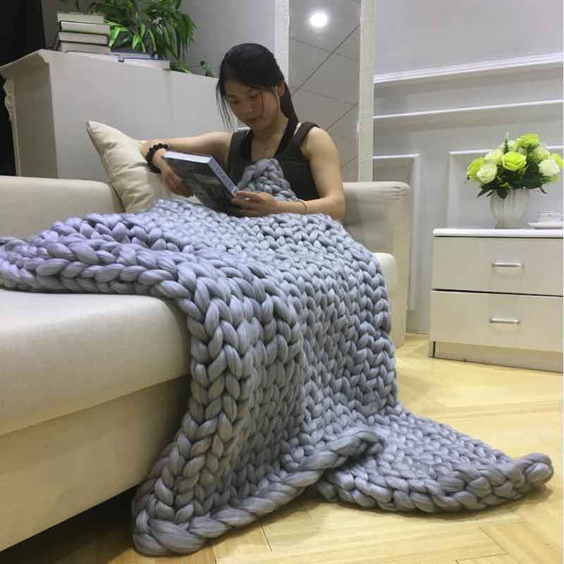 ニットとウールの手織りブランケット,厚くて暖かい,冬用,ファ - Throw Blanket Chunky Knit のレビューと価格