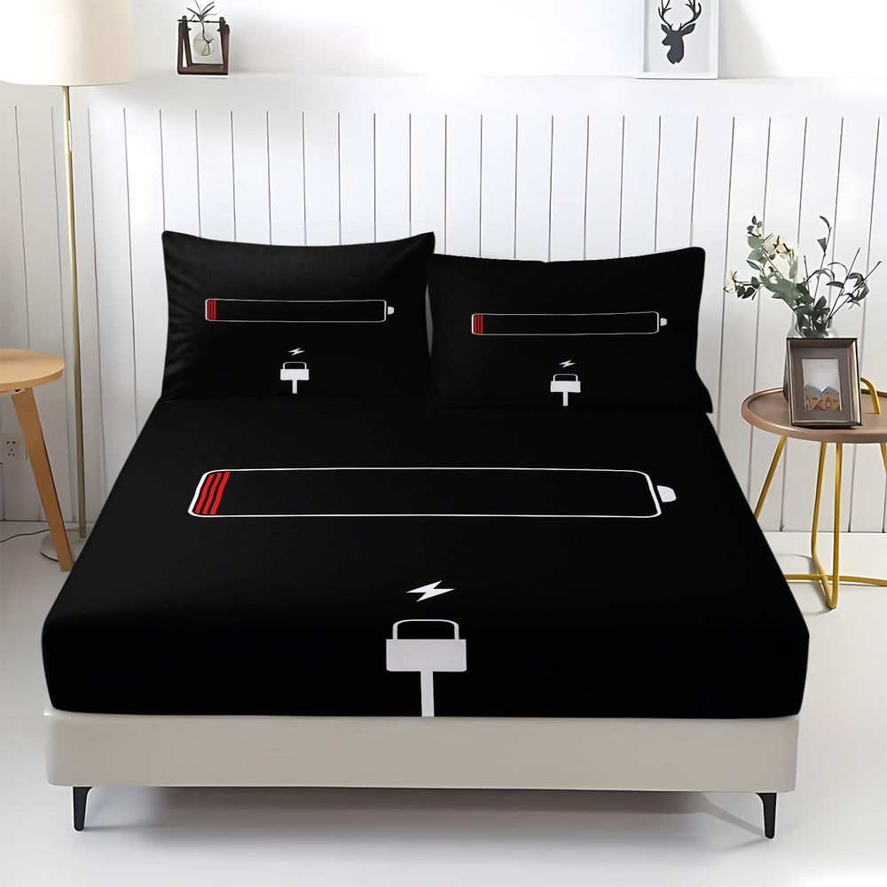 ミニマリスト低バッテリー警告プリント寝具セットゲーミングルー - Bed Sheet Microfiber のレビューと価格