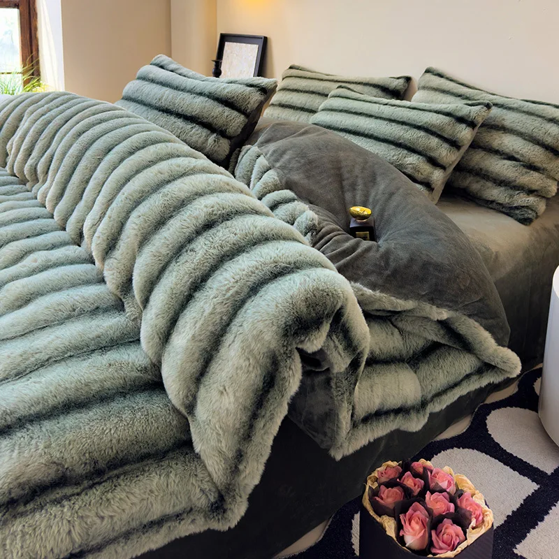 ラビットベルベットミルクベルベット厚手ラビットファー暖かい4 - Bed Sheet Microfiber のレビューと価格