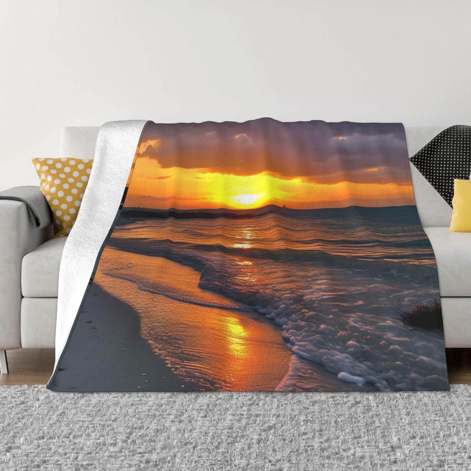 トロピカルオーシャンサンライズプリントブランケット ソファベ - Sunrise Home Textiles & Apparel のレビューと価格