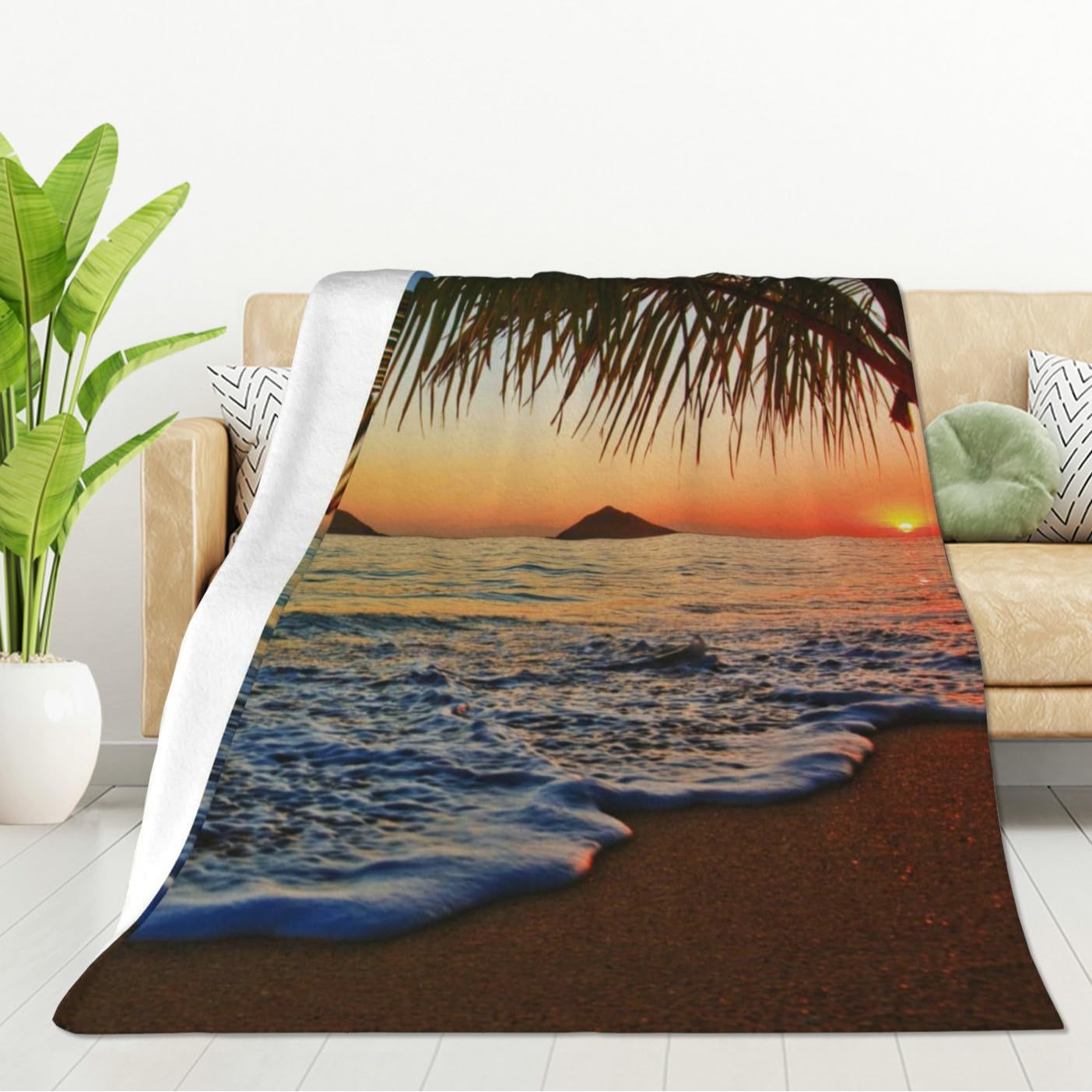 トロピカルオーシャンサンライズプリントブランケット ソファベ - Sunrise Home Textiles & Apparel のレビューと価格