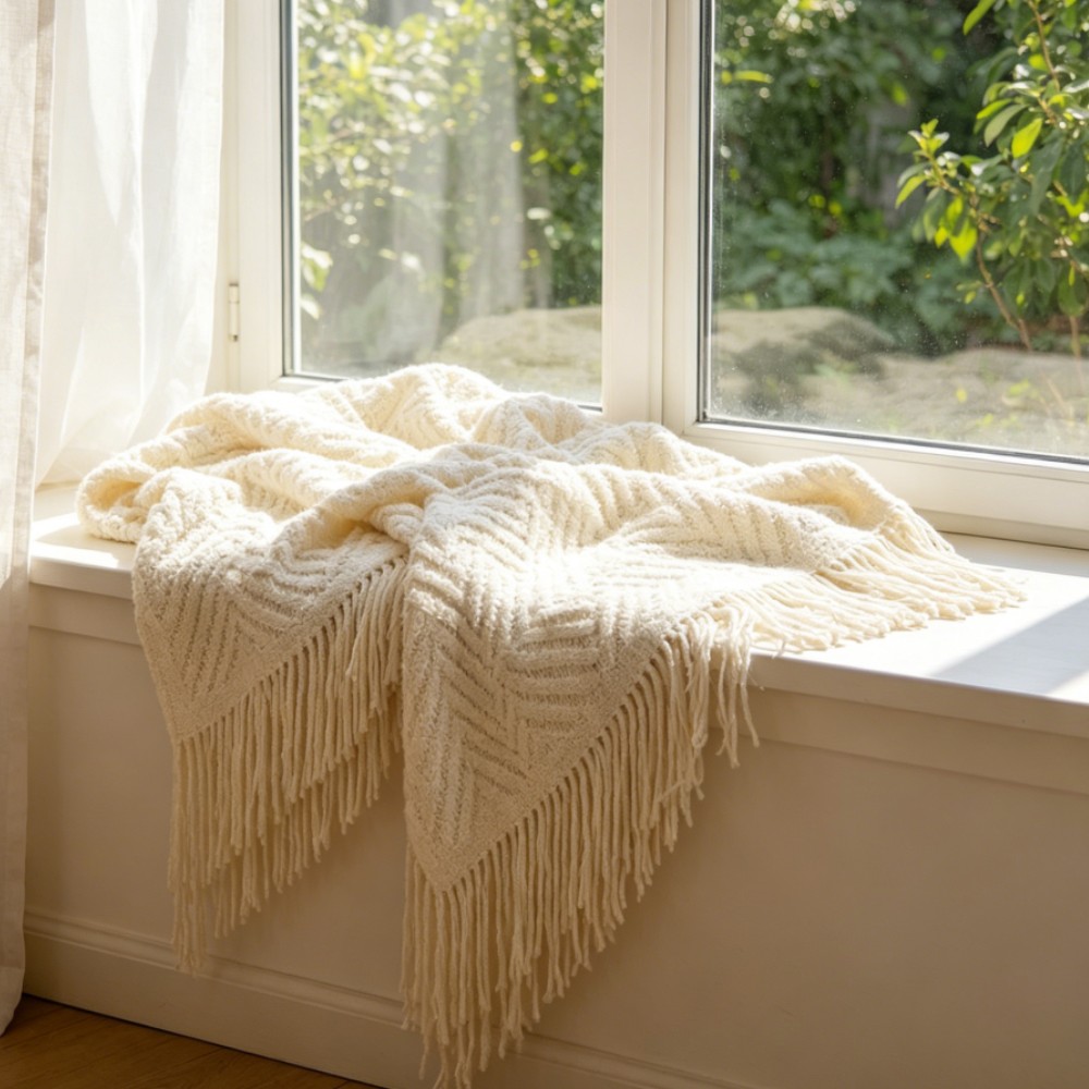 豪華なチャンキーカラーのクリーム色のスローブランケット、柔ら - Throw Blanket Chunky Knit のレビューと価格