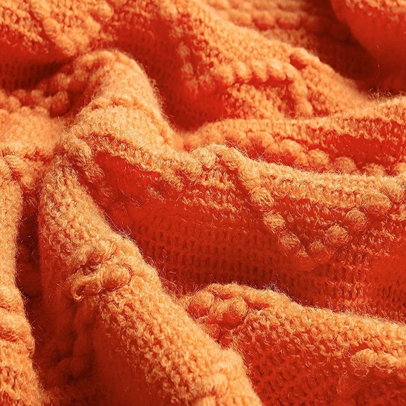 オレンジニットスローブランケットタッセル付きビッグ居心地の良 - Throw Blanket Chunky Knit のレビューと価格