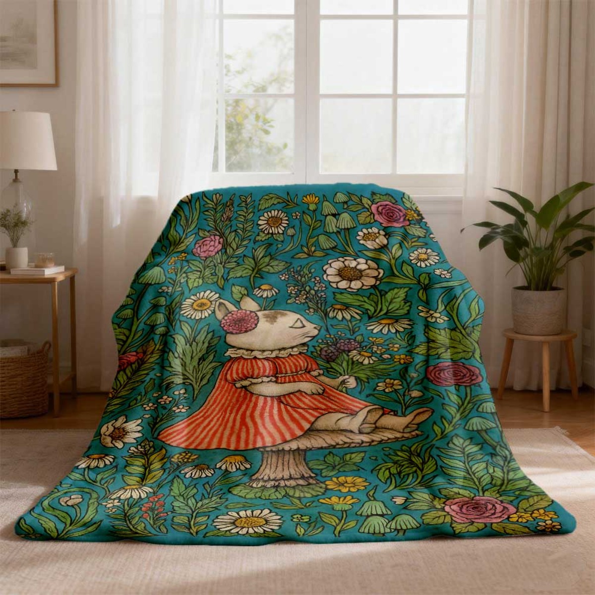 奇抜な花柄のウサギ柄スローブランケット 150x200cm  - Throw Blanket Chunky Knit のレビューと価格