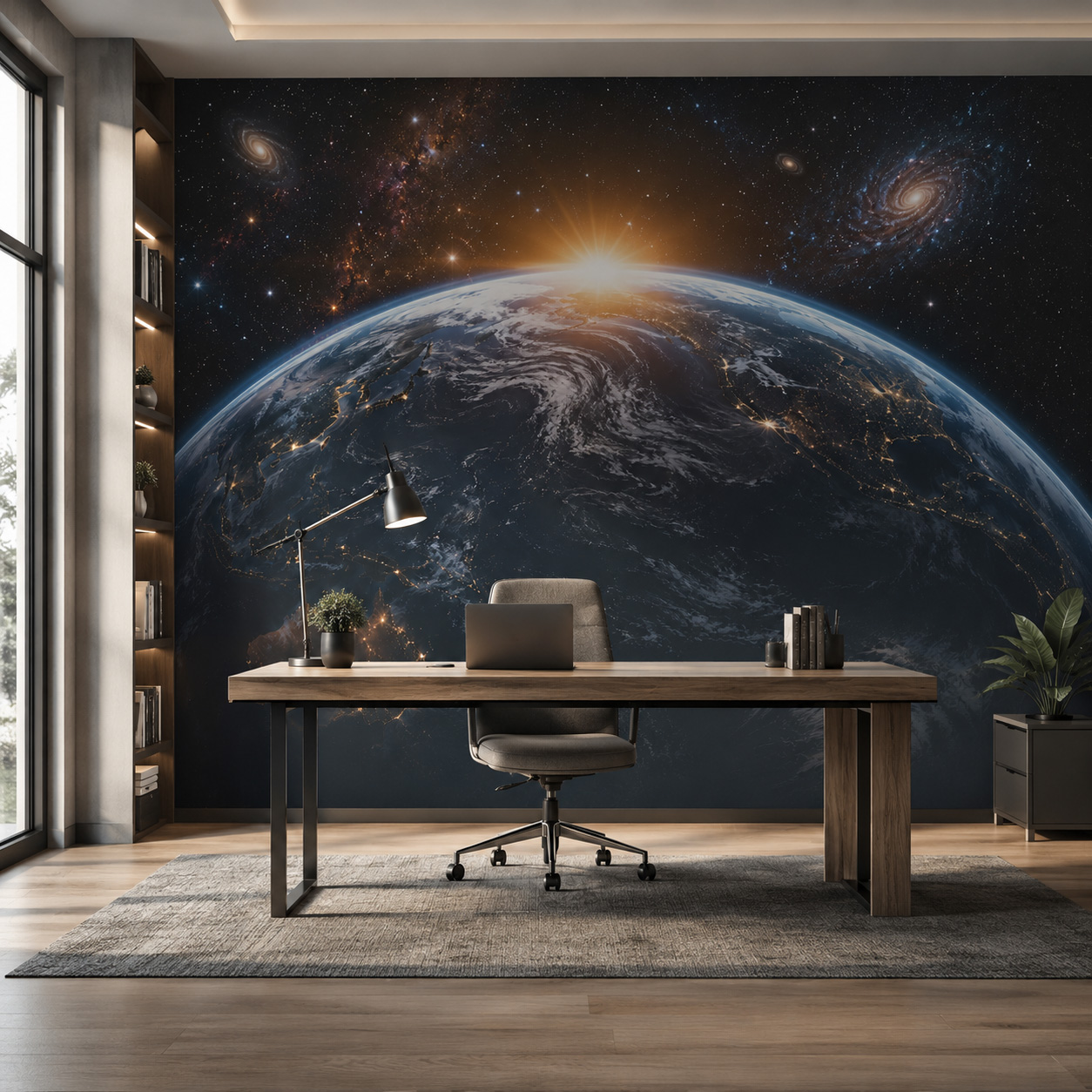 3D宇宙地球日の出壁画壁紙、銀河星空背景装飾、リビングルーム - Sunrise Home Textiles & Apparel のレビューと価格